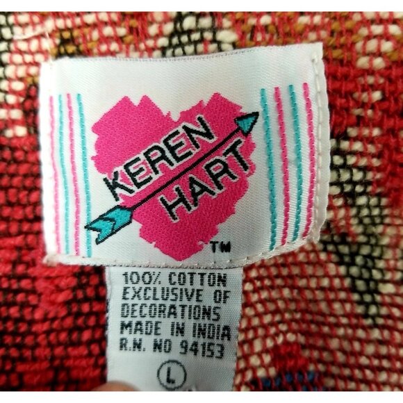 Keren Hart Vtg Multi Color Tapestry Woven Button Cropped Jacket PTP 22 Sz L - Picture 8 of 8